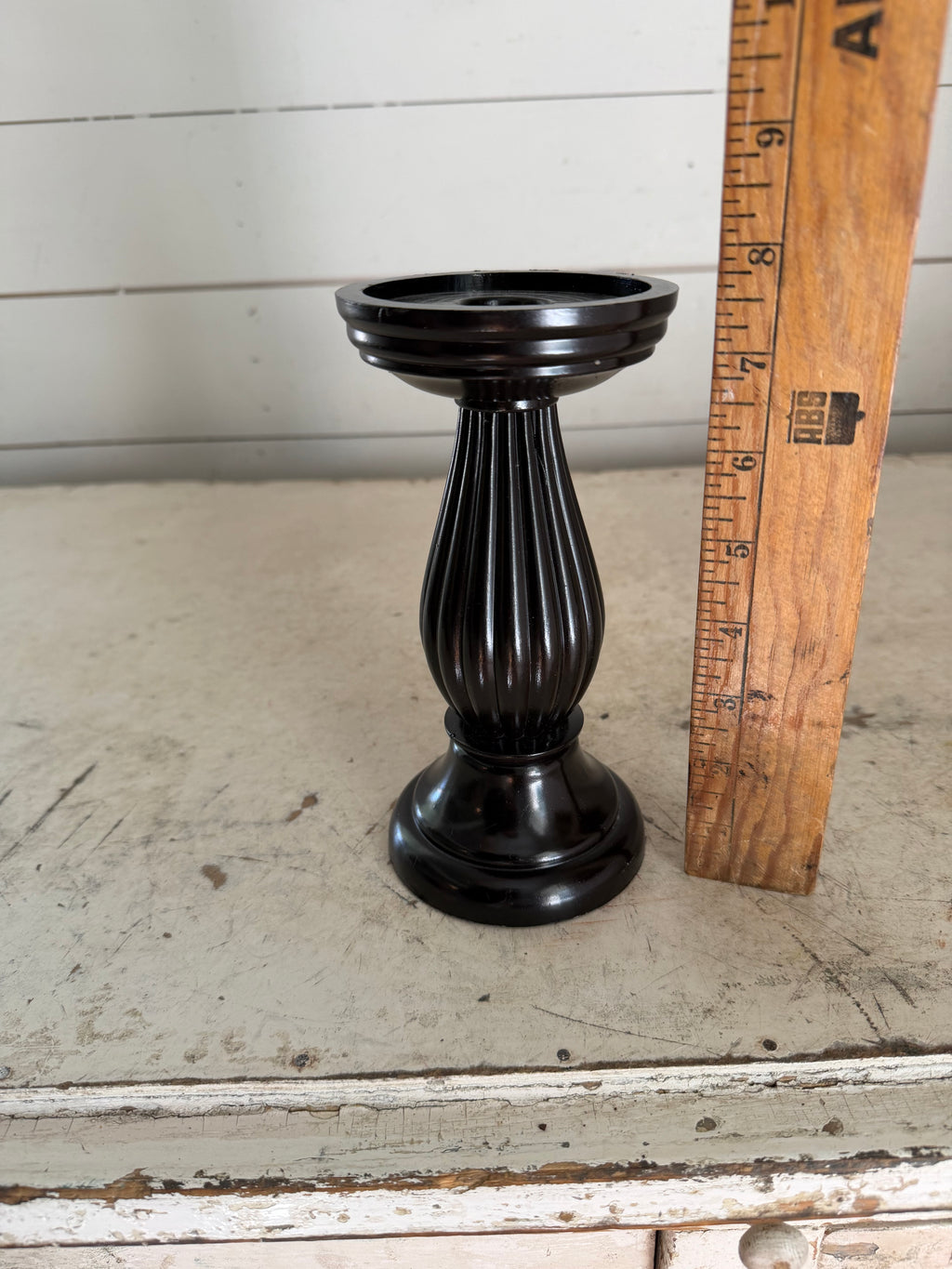 Hand painted Wood Candlestick with Ribbed Column