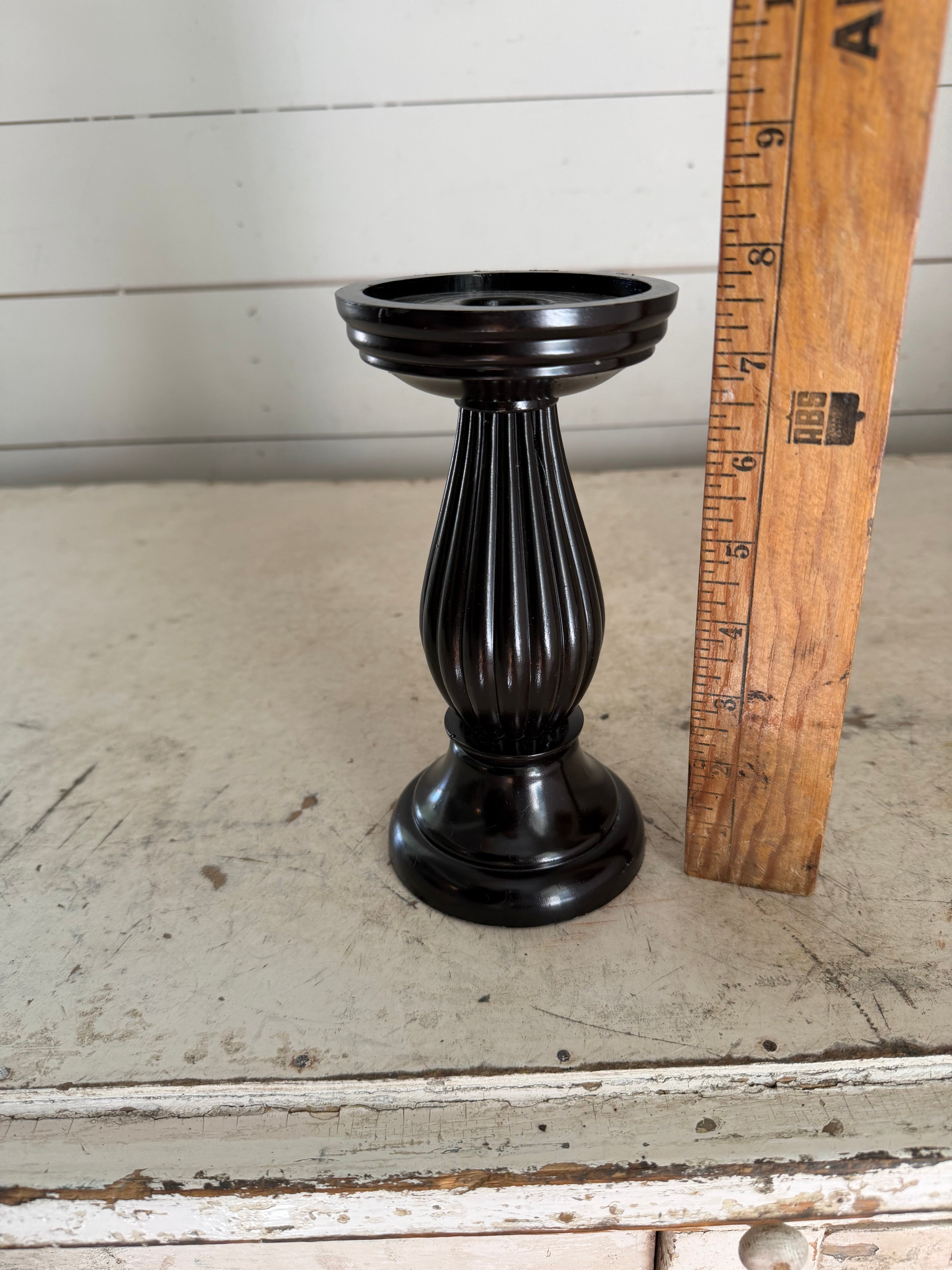 Hand painted Wood Candlestick with Ribbed Column