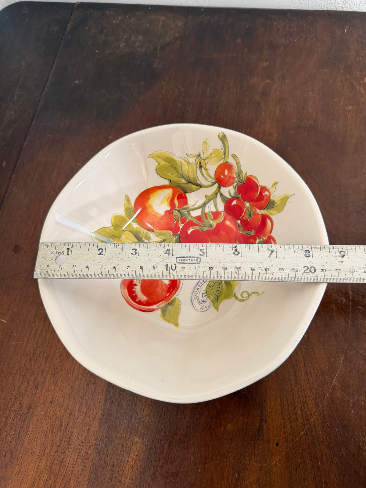 Italian Ceramic Pasta Serving Bowl with Tomatoes Painted On The Bottom - Effetti, Made in Italy