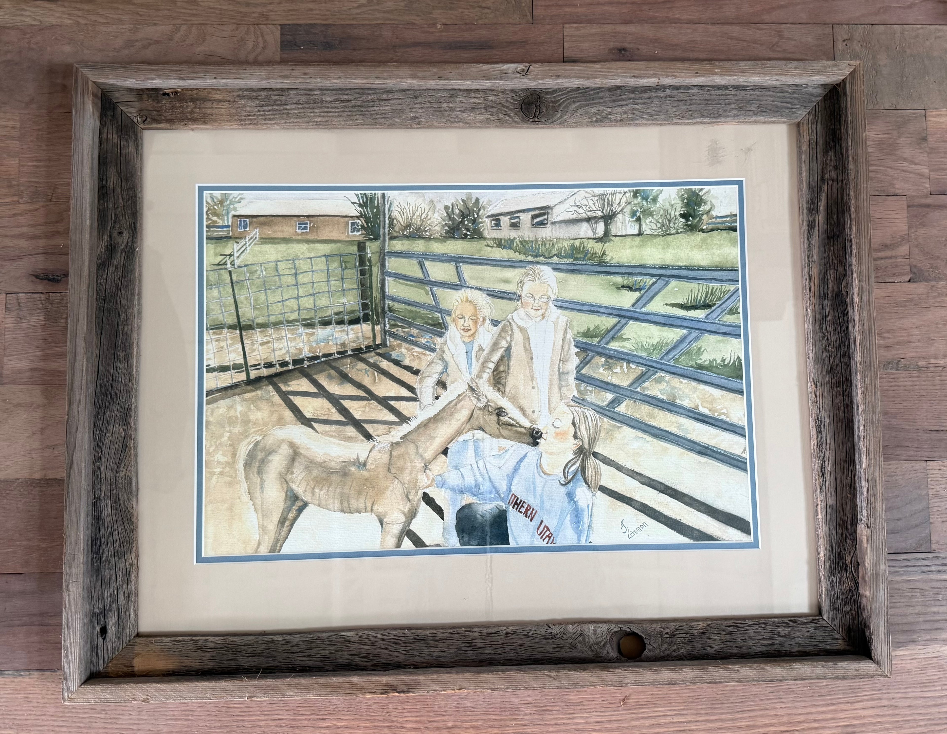 Framed Original Water Color with horses