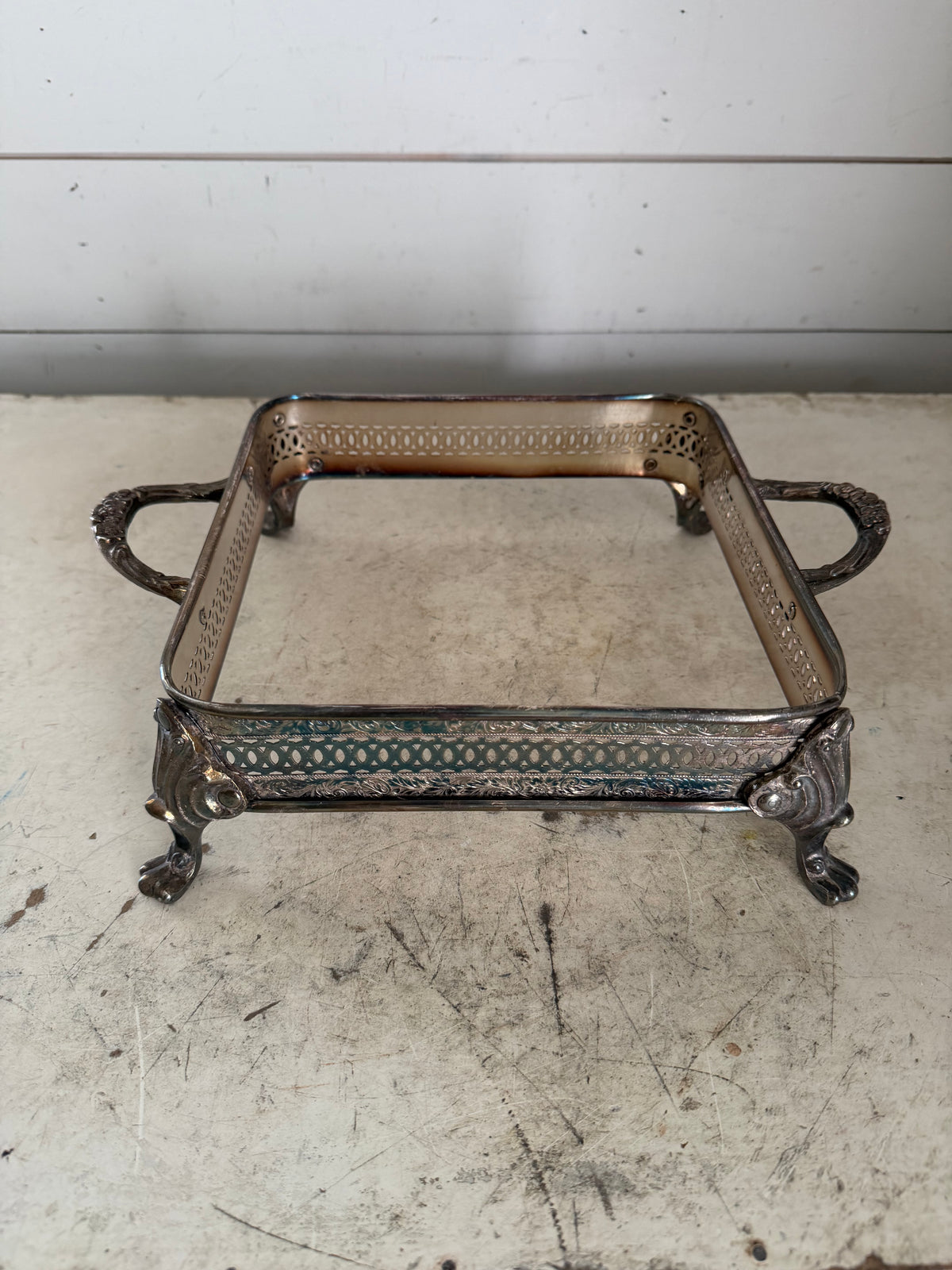 Vintage silver plate casserole dish holder - square