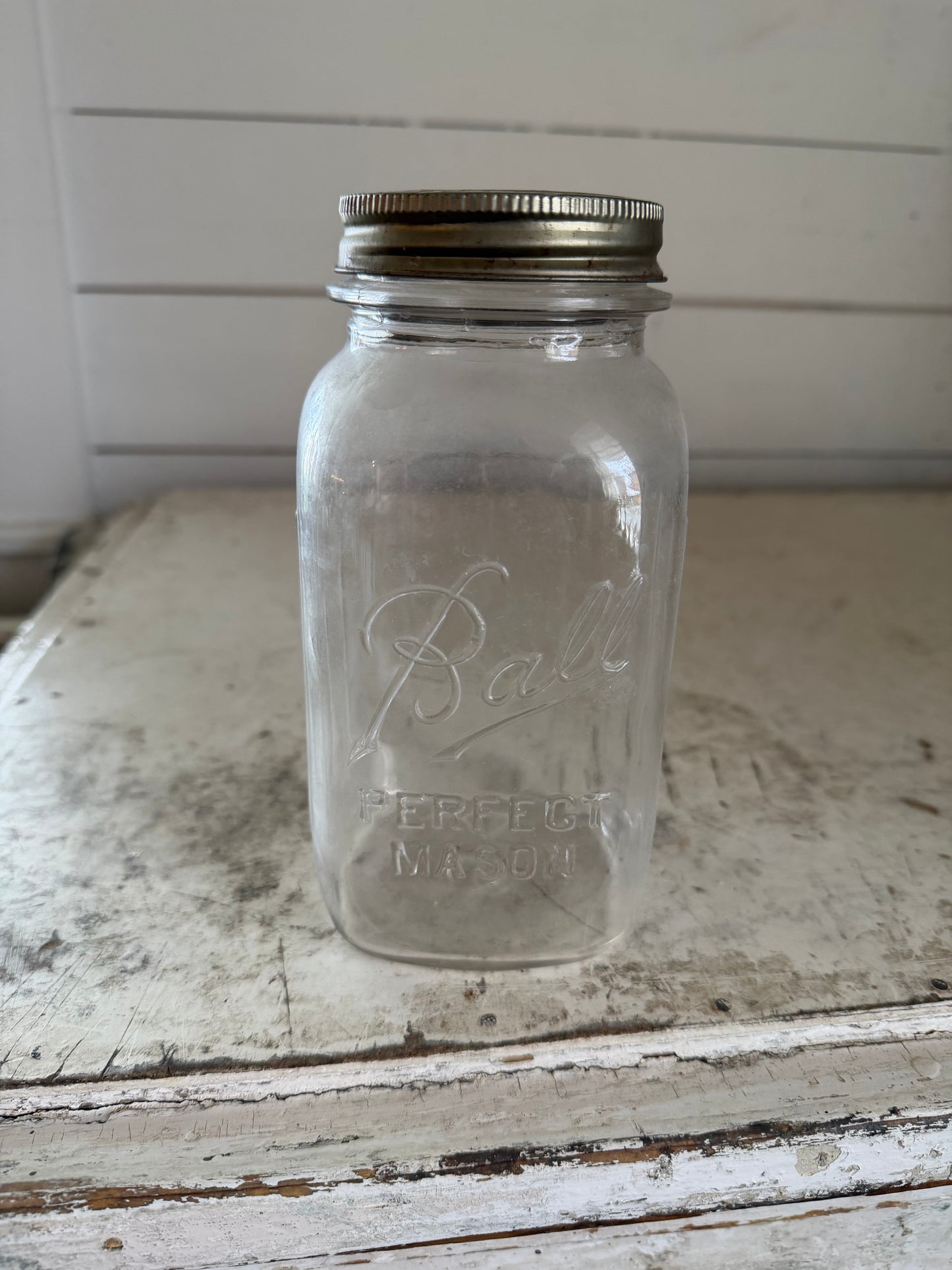 Vintage ball canning jar with square shoulders quart