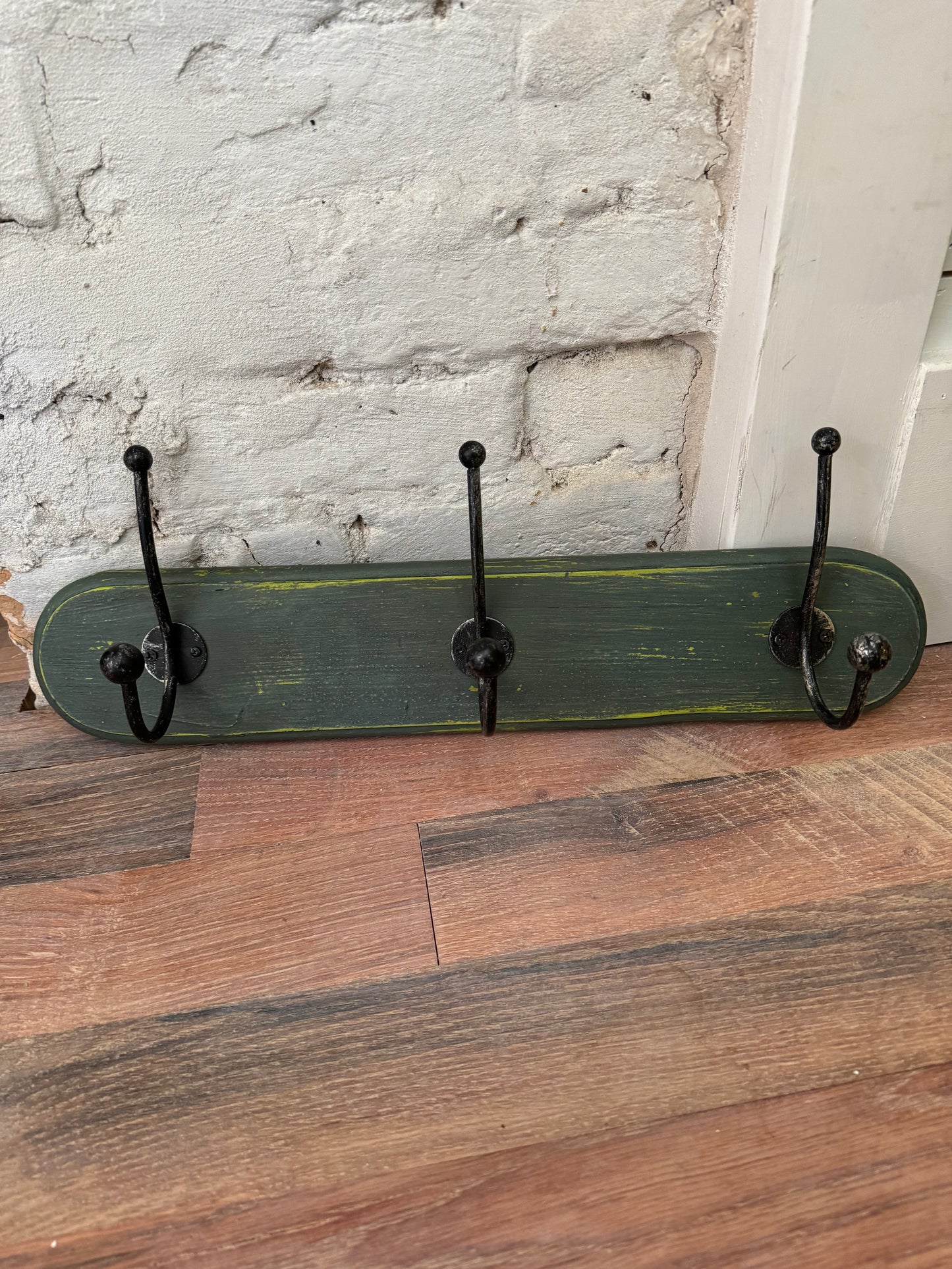 Three Hook Coat Rack - wood hand painted