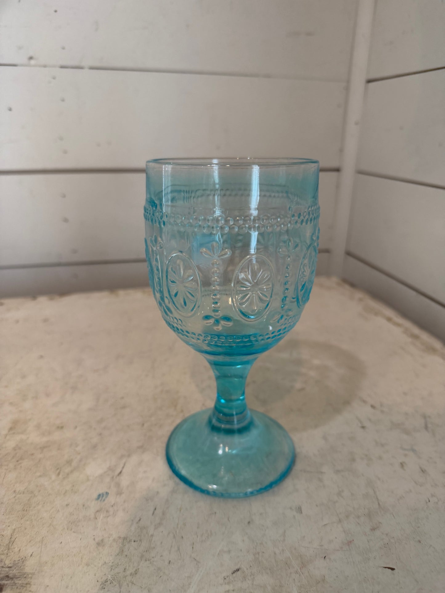 Aqua teal glass goblet