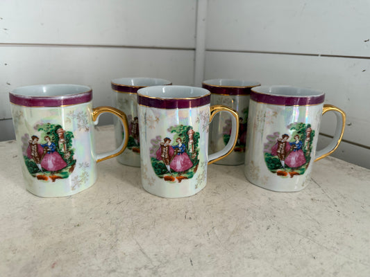 Lusterware Coffee Mug Yusui Imperial Japan Courting Couple Porcelain 24KT G.P. - sold individually