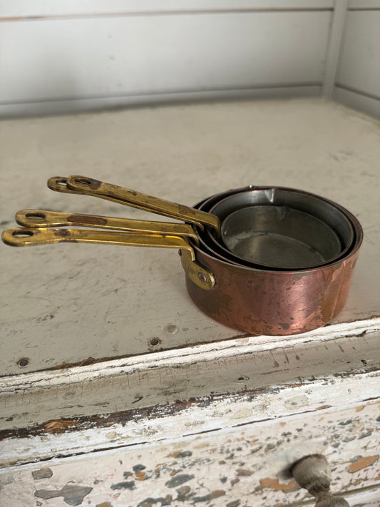 Vintage Heavy Copper & Brass Measuring Cups W/ Spouts 1/4, 1/2, 3/4, 1 Cup