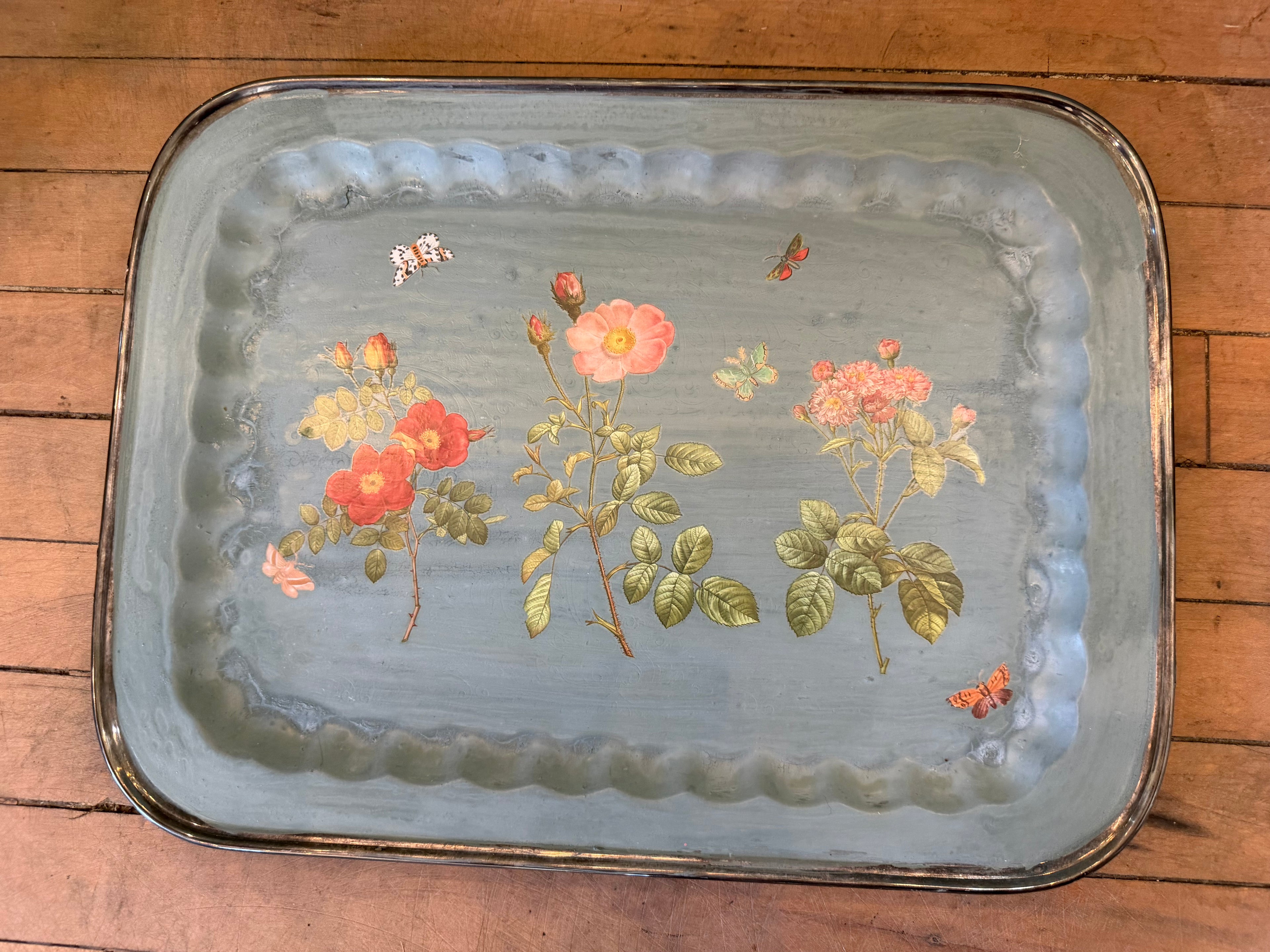 Silverplate Tray Hand Painted with feet