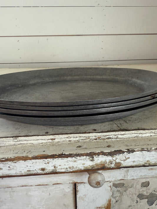 Vintage Oval Pewter Light Metal Serving Plates Japan - individually priced