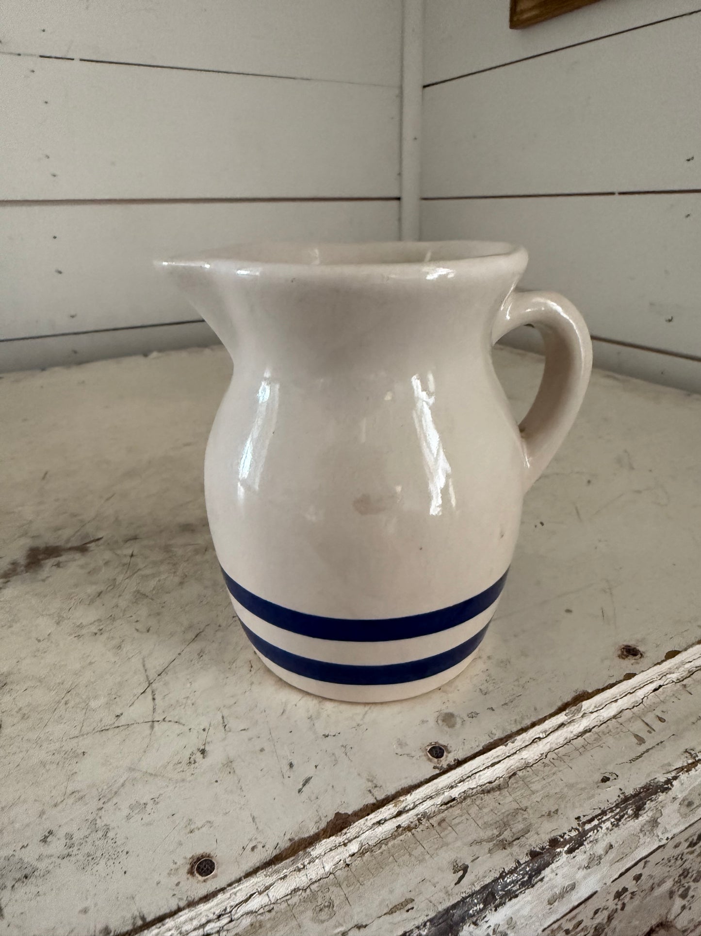 Roseville pitcher 4.75 inch tall Blue stripe cream pitcher USA RRP Roseville #303-G