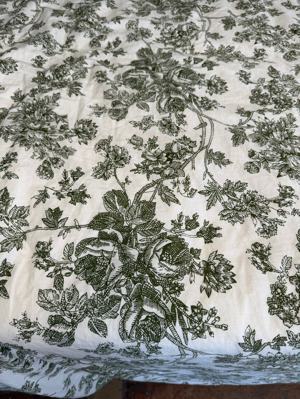 Green Rose Toile Duvet Cover & Insert Queen