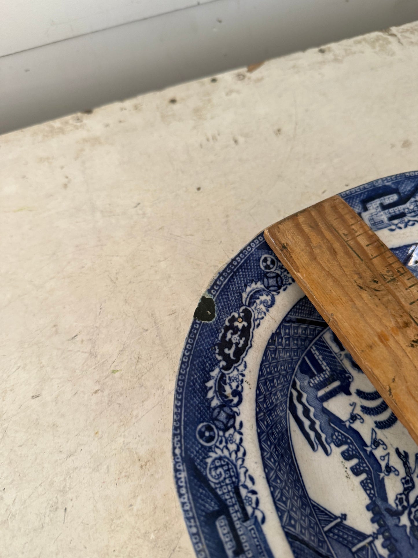 Antique ironstone blue Willow platter as is