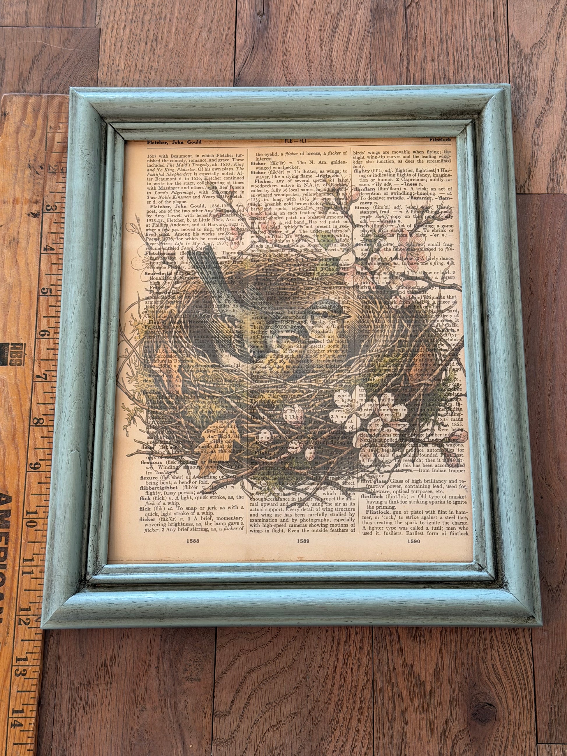 8x10 painted Oak Frame -Birds in nest dictionary page print – Jami Ray  Vintage