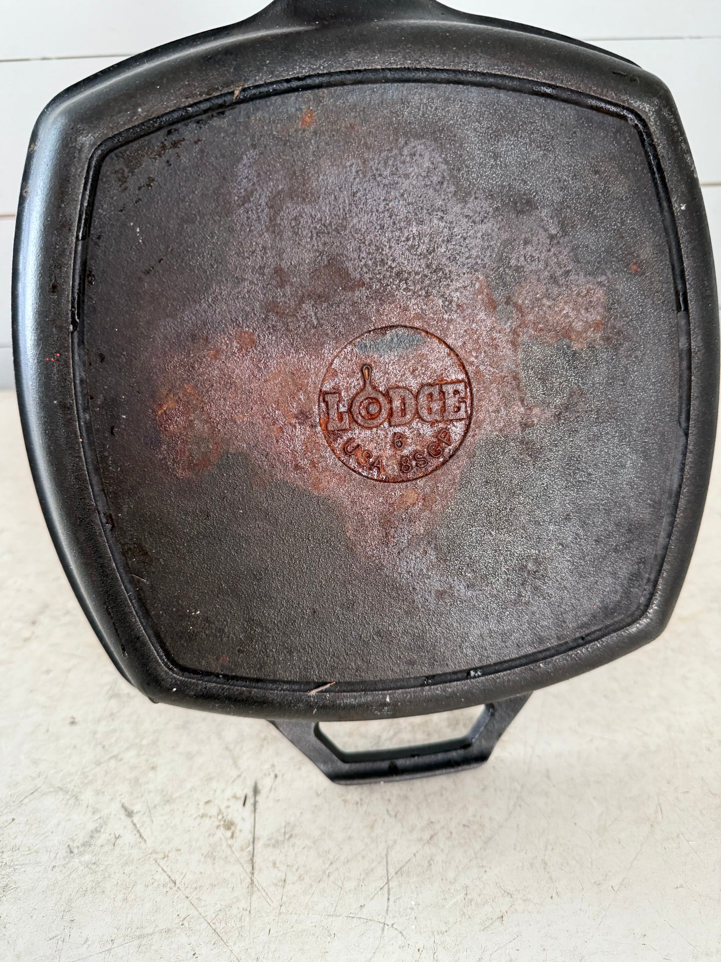 VINTAGE LODGE GRIDDLE LARGE SQUARE CAST IRON GRILL PAN SKILLET SGP USA MADE