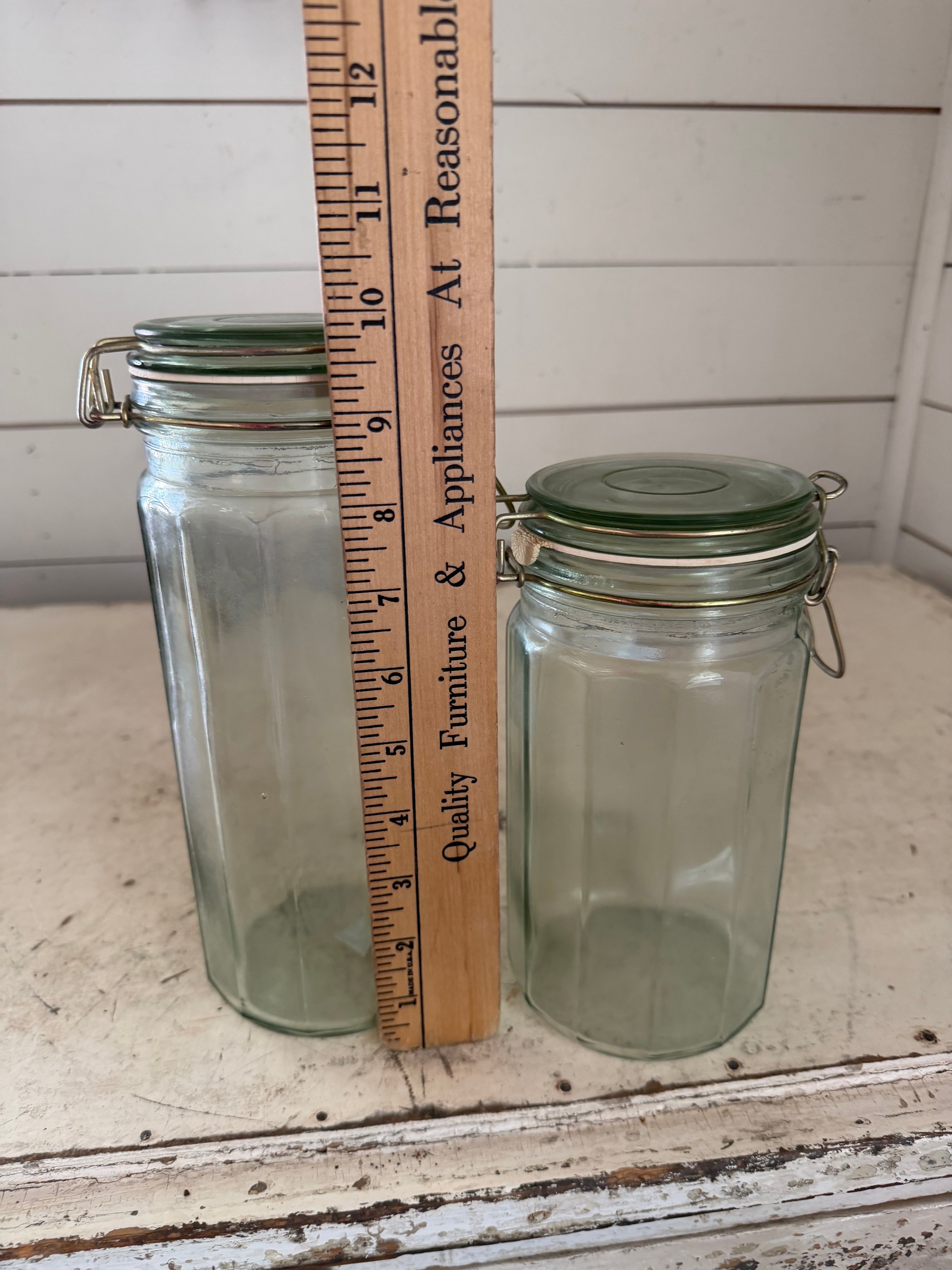 Set of Vintage green glass hermetic jars