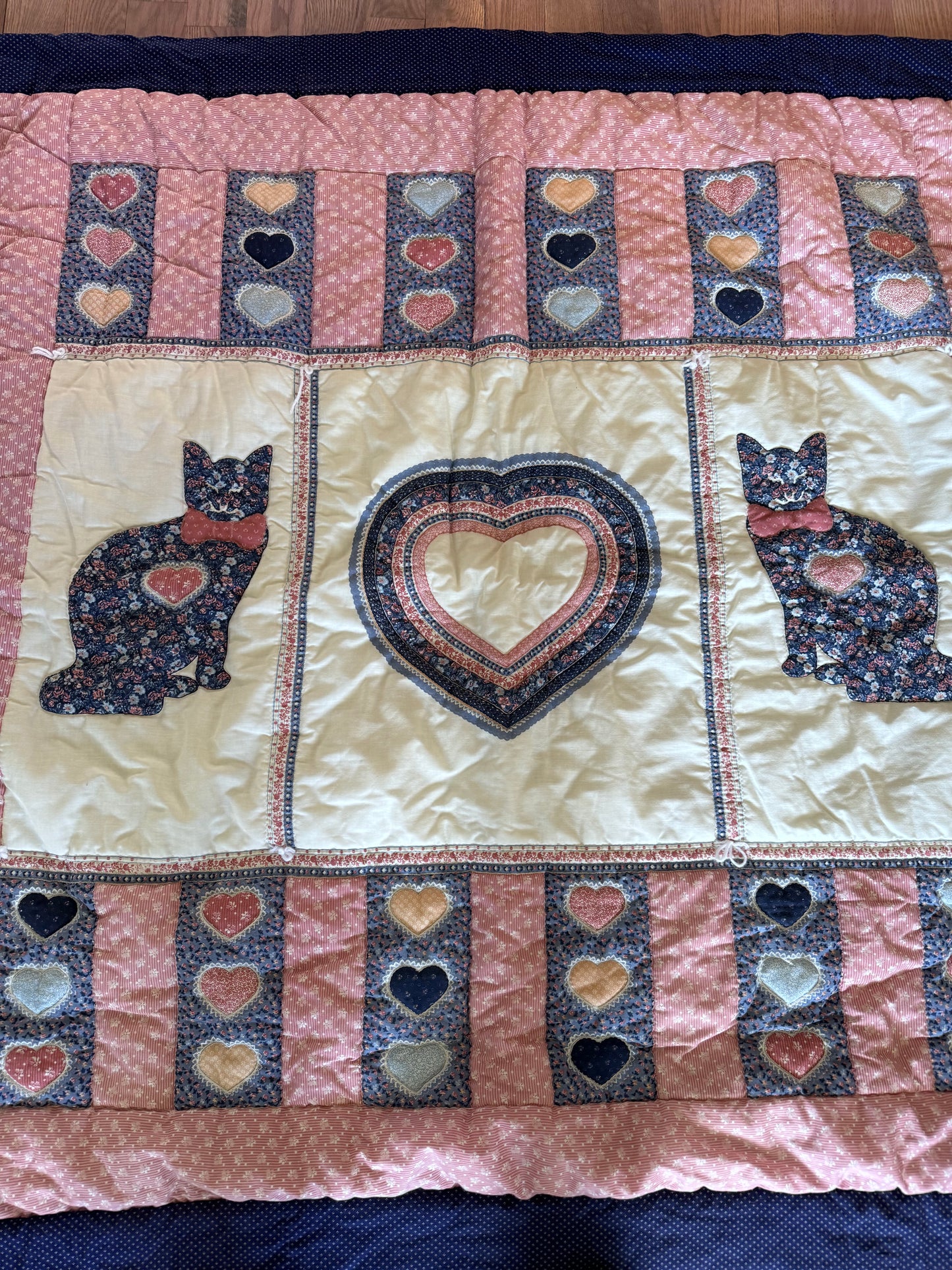 Cat and Heart Home Made Lap Quilt