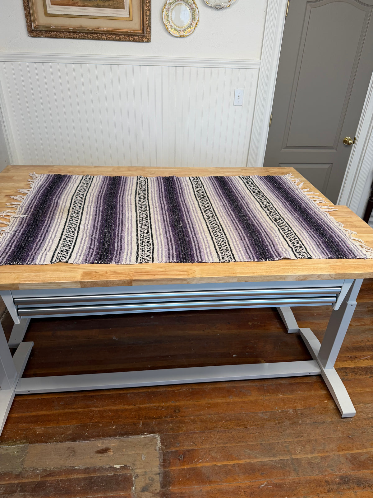 Purple, White and Black Mexican Falsa Blanket