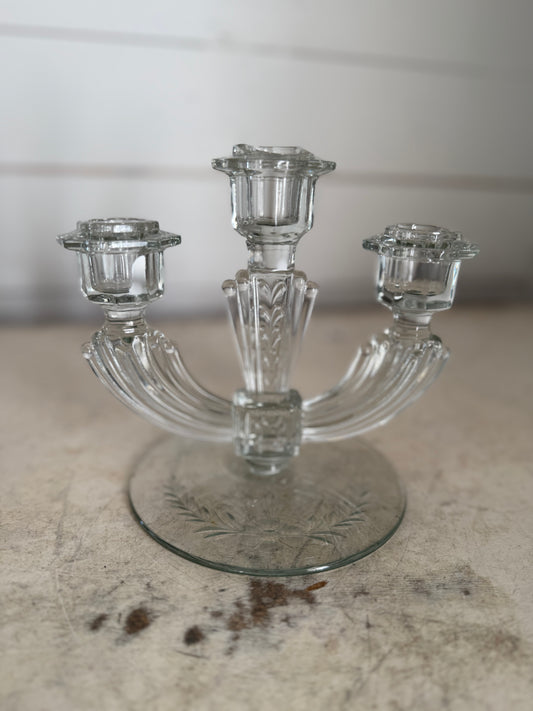 Vintage tiffin etched glass candle holder