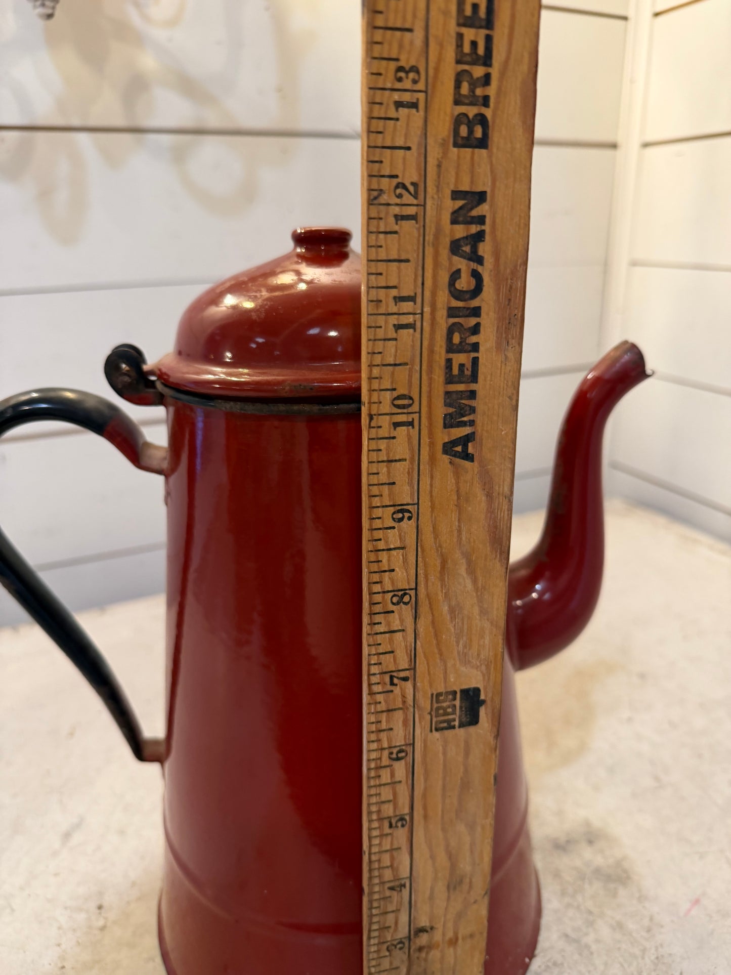 Antique Red French enamel coffee pot
