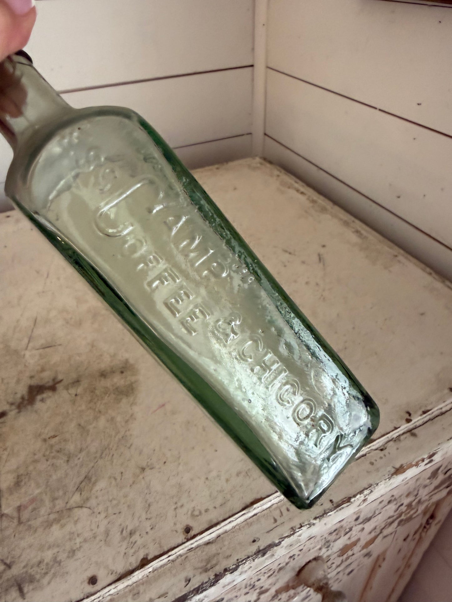 Pattersons Glassgow Camp Coffee Chicory Clear Glass Bottle Hand Blown 1880s