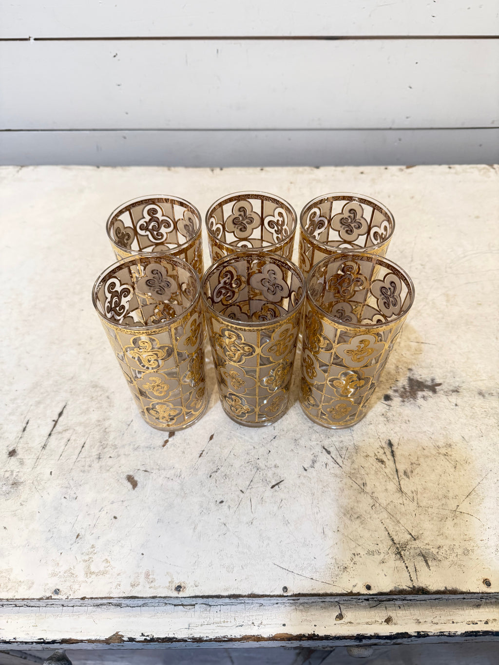 Vintage Culver Ltd. "Sallye" pattern highball glasses with 24 Karat Gold Lace design - Sold individually