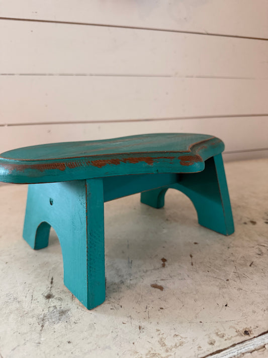 Wood heart-shaped stool painted turquoise