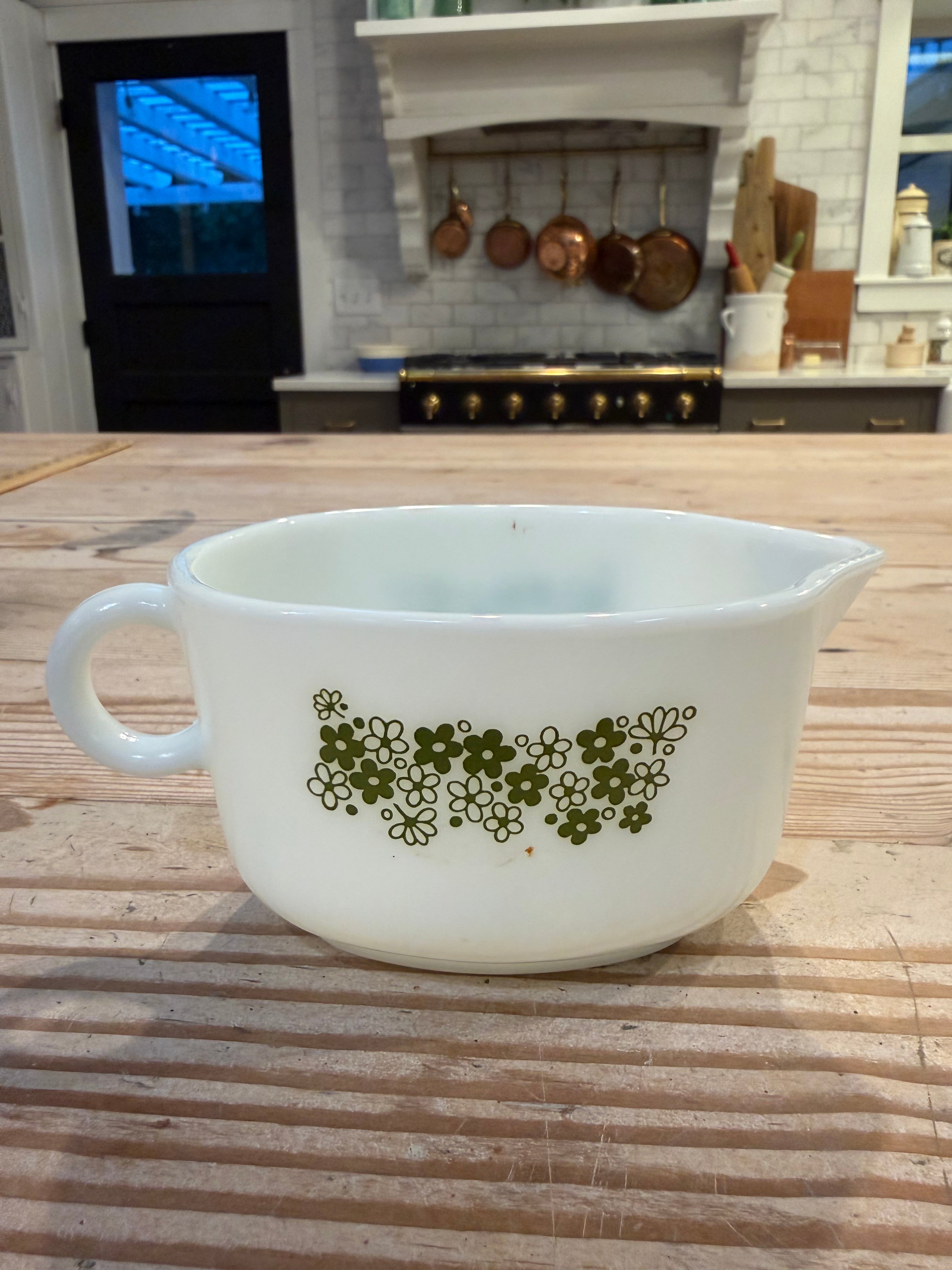 Vtg Pyrex Green Spring Blossom Crazy Daisy Gravy Boat series 25, No Plate