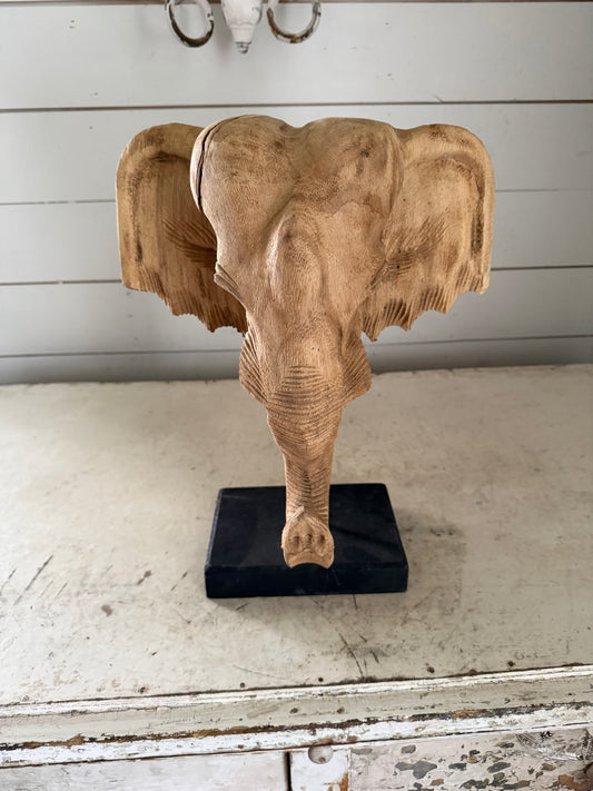 Hand Carved Wooden Elephant - Has Crack and Missing Tusks