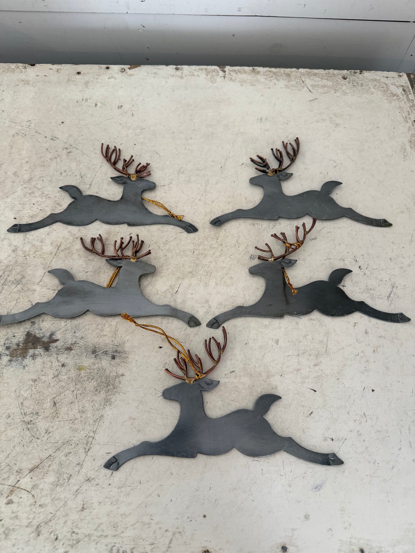 Set of 5 metal reindeer Christmas tree ornaments