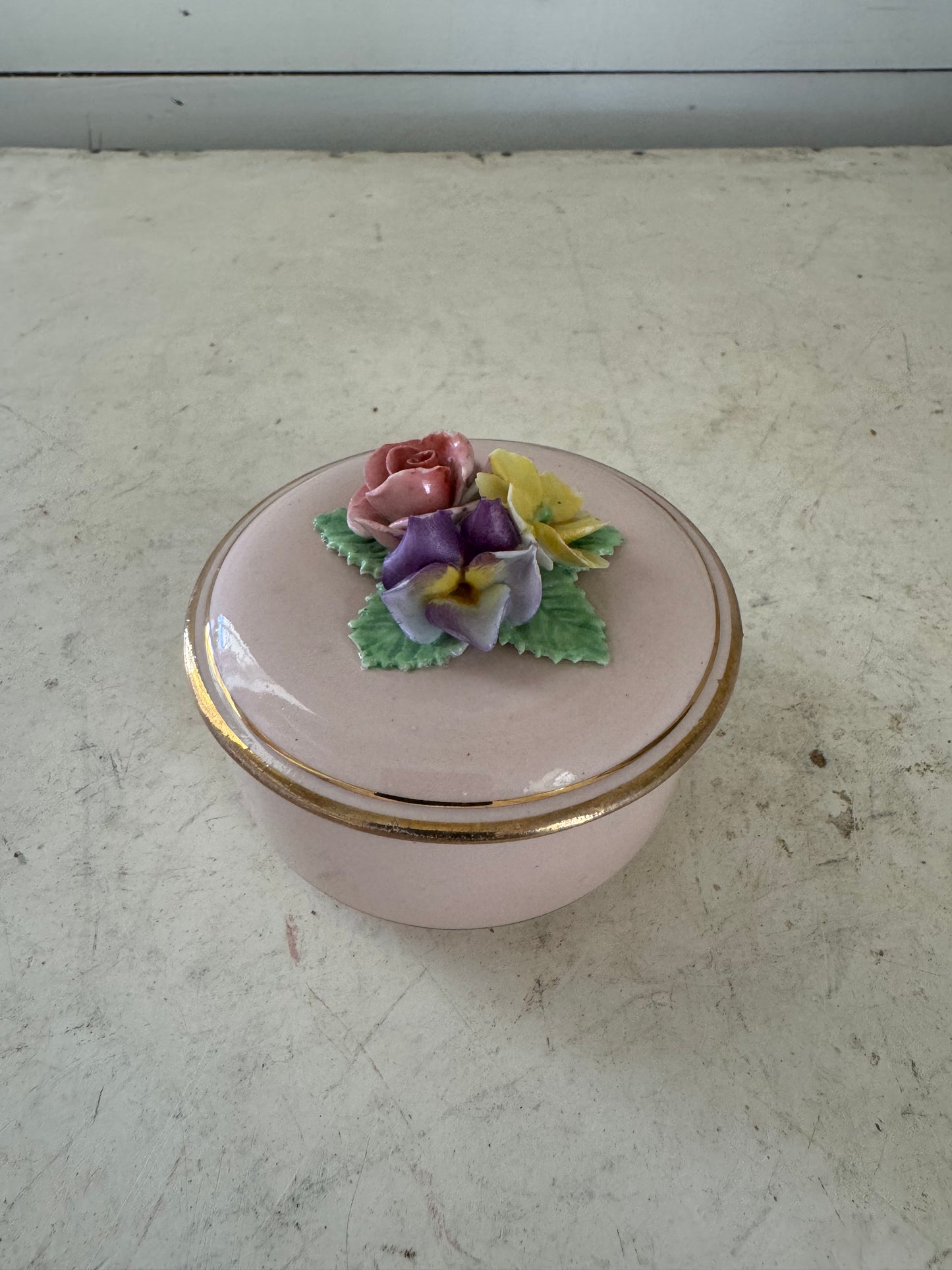 English Pink Trinket Dish with flowers