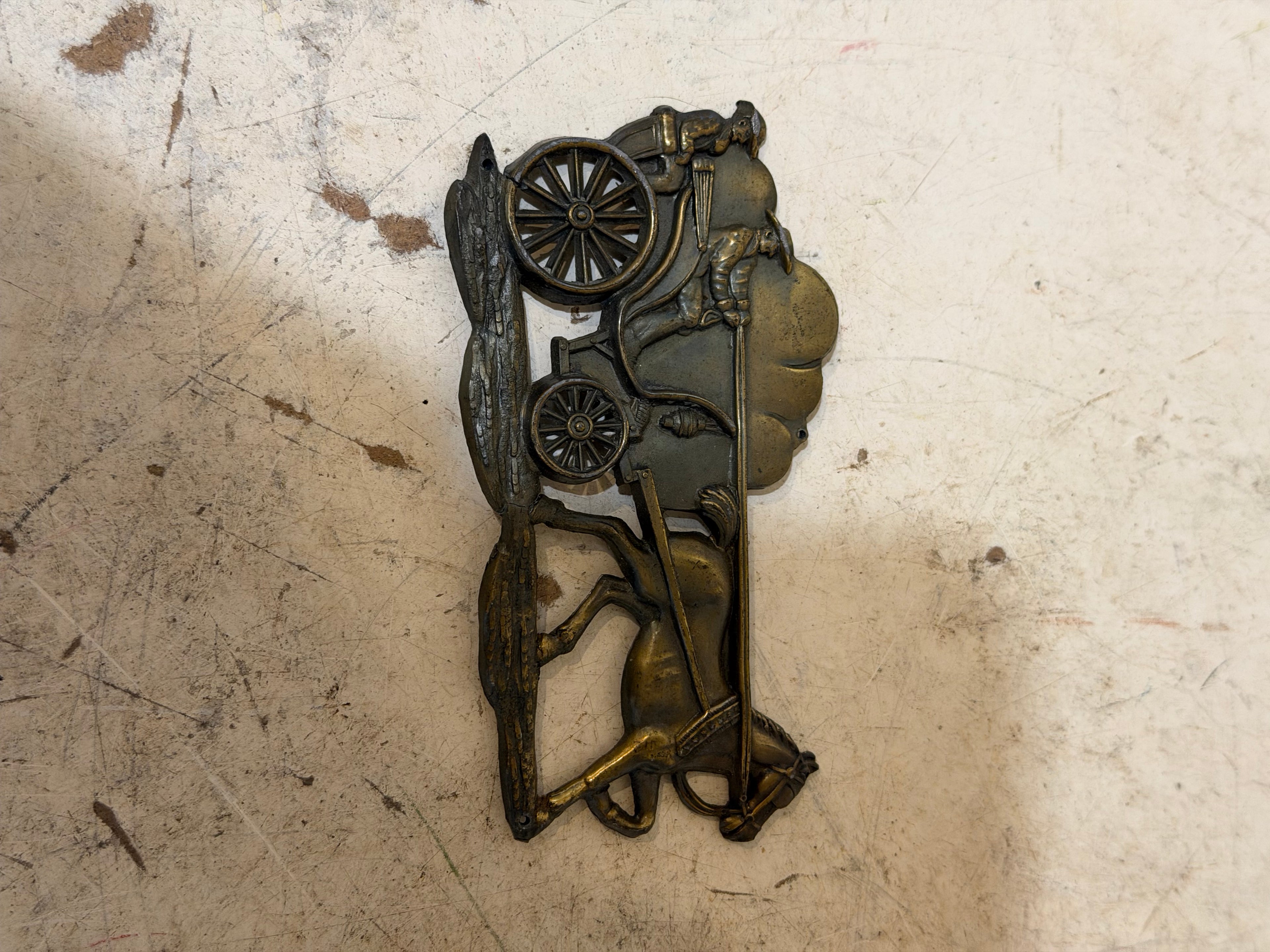 Vintage Brass Horse Drawn Carriage plaque