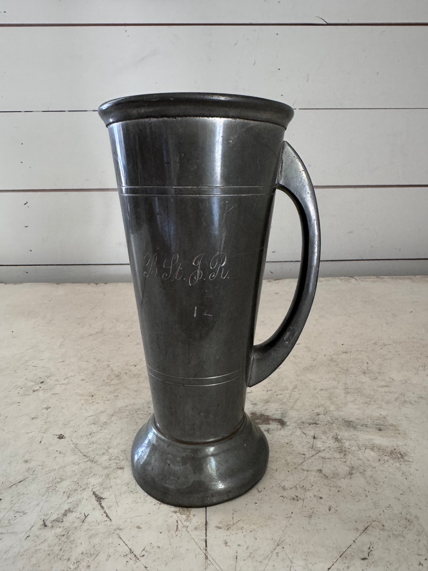 English Pewter Tankard with Engraved Monogram