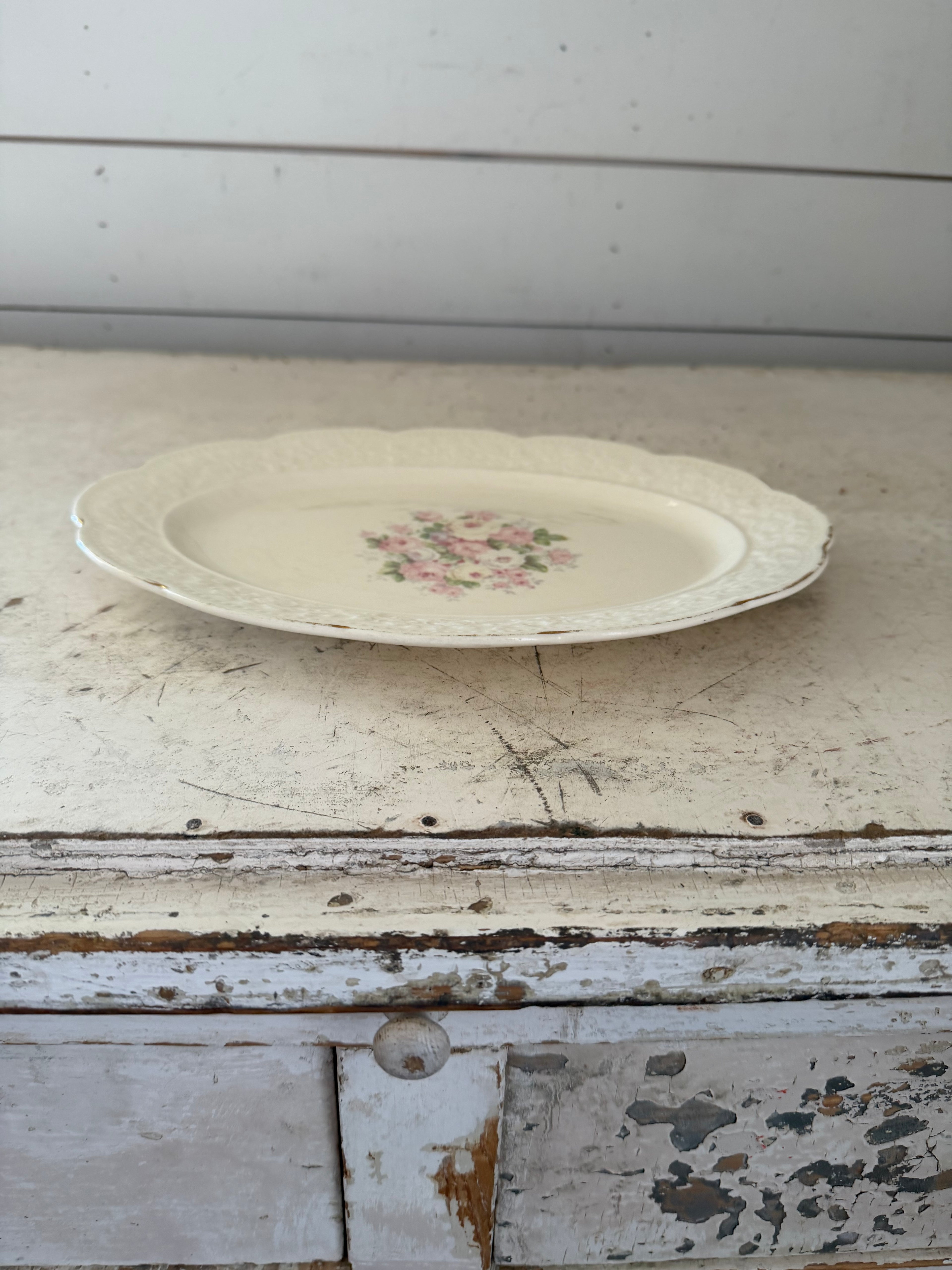 Vintage~Oval Platter~Edwin M. Knowles China Co USA Floral Pattern 11.5"