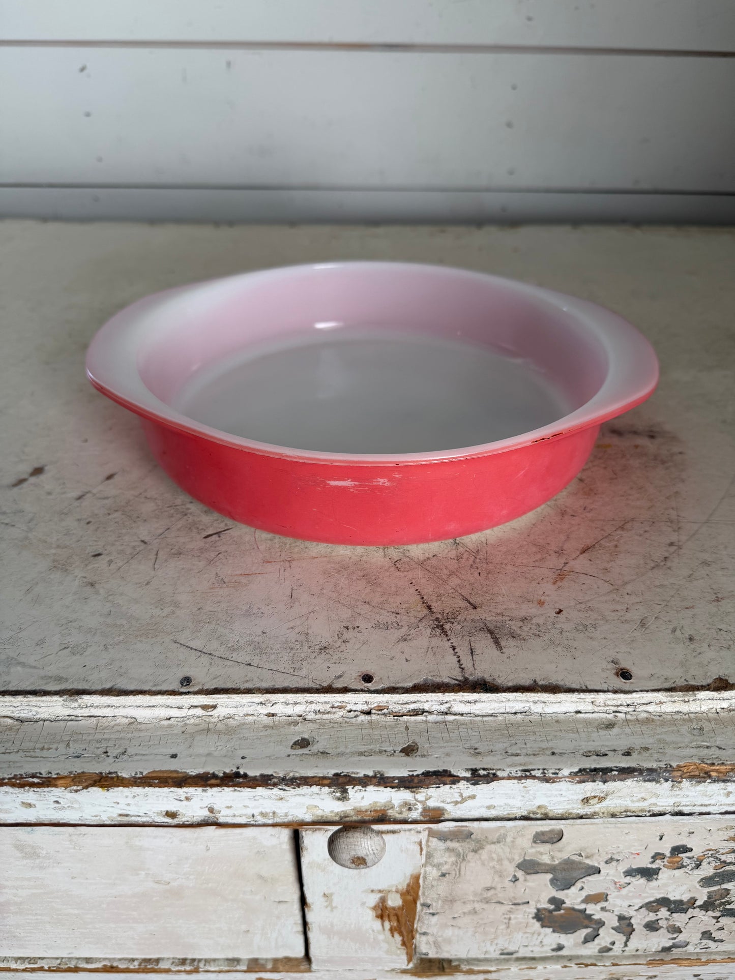 Pyrex Flamingo Pink 8” Round Casserole Dish - Has some wear and light scratches