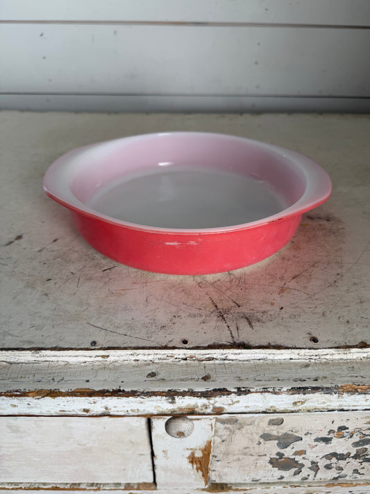 Pyrex Flamingo Pink 8” Round Casserole Dish - Has some wear and light scratches