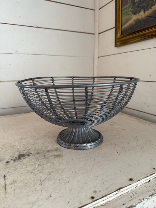 Round Pedestal Metal Wire Bowl Basket 11” Diameter