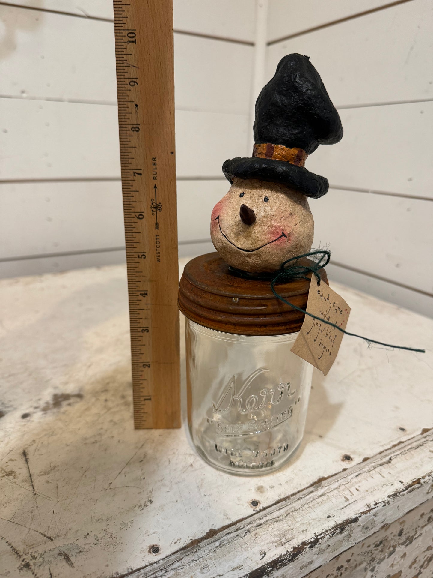 Snowman Lid and Pint canning jar with tag - comes with Hershey Kisses