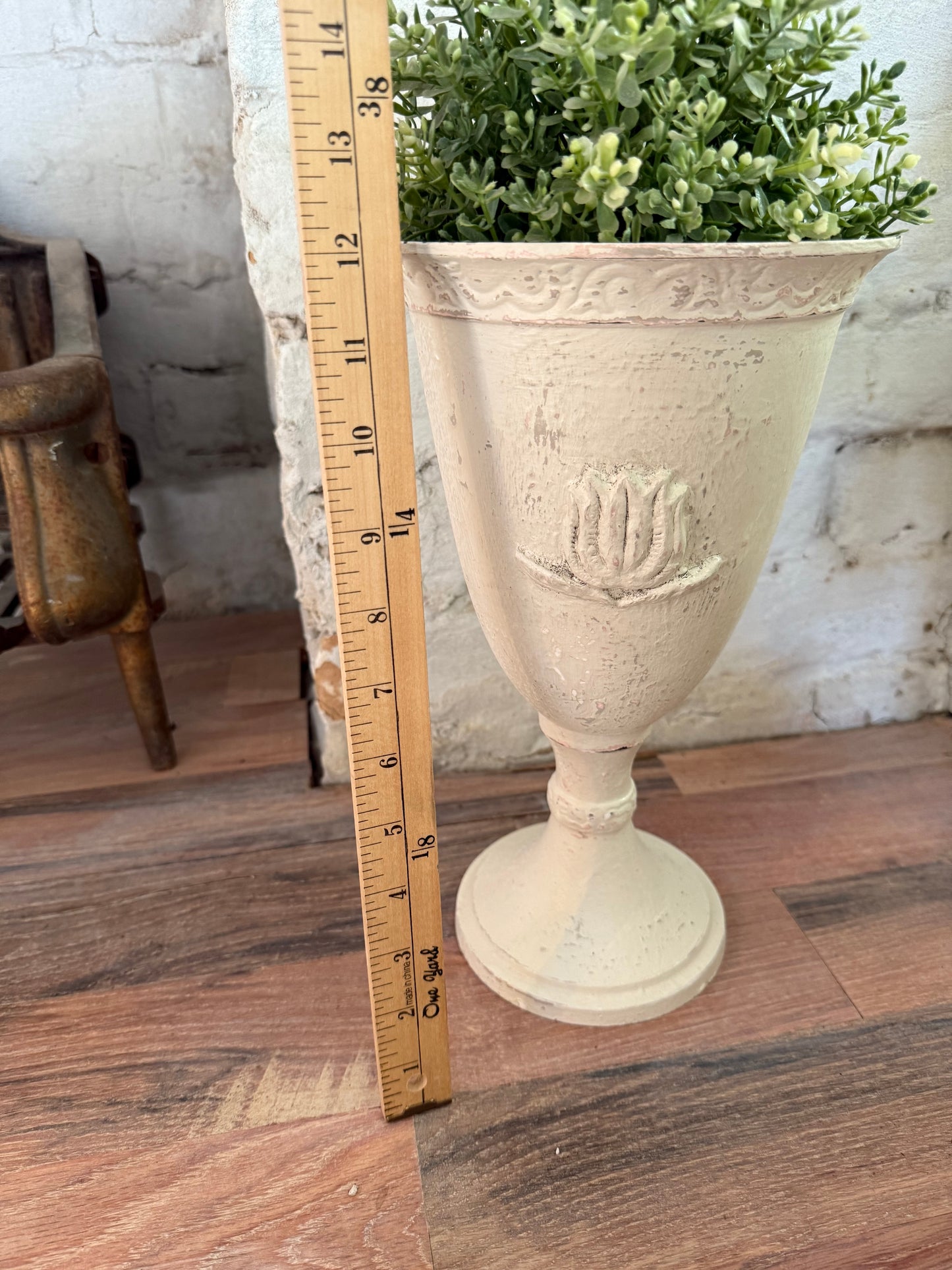 Cream Hand Painted Metal Vase - Greenery not included