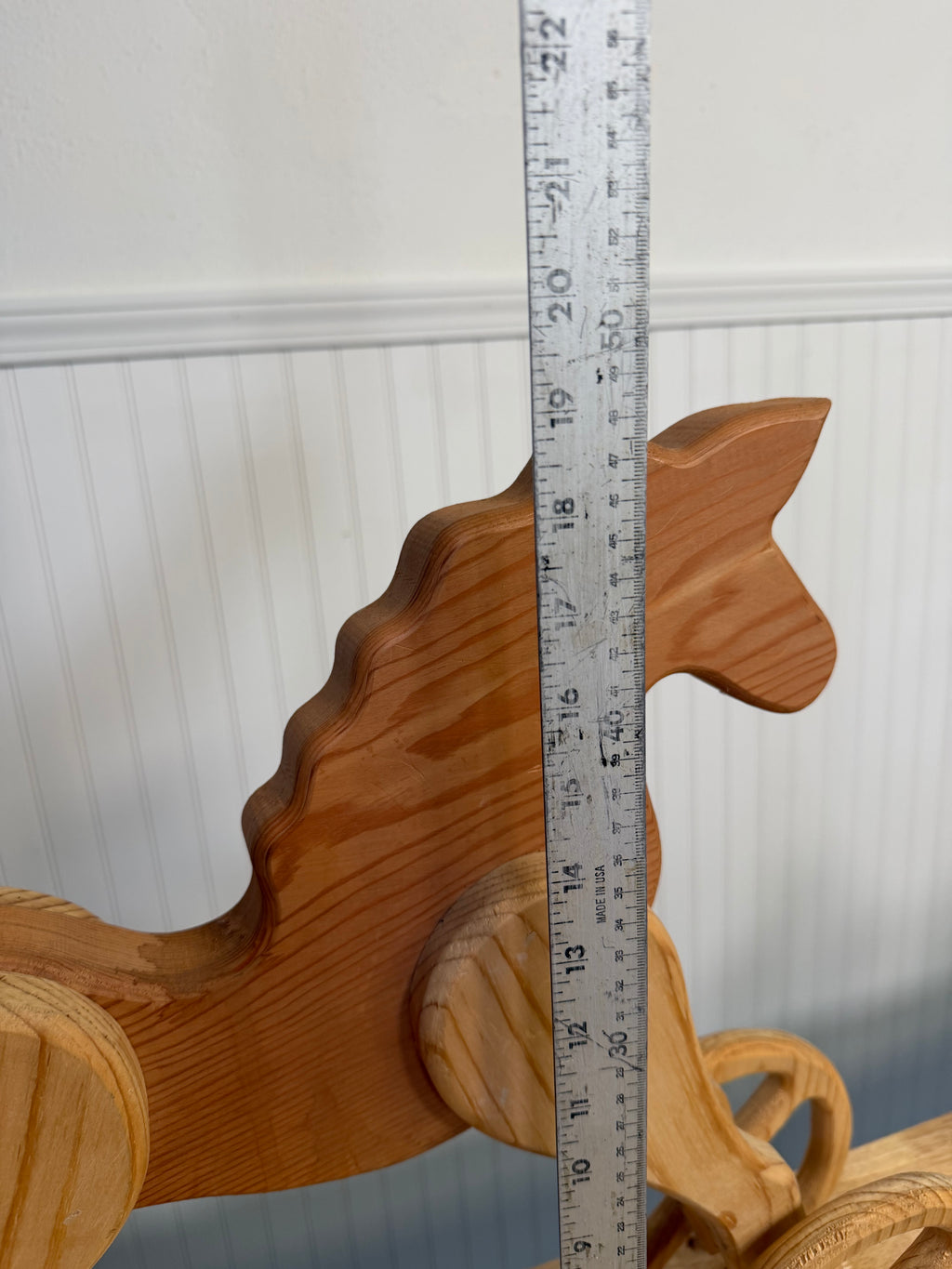 Large Vintage Wood Horse with Wheels