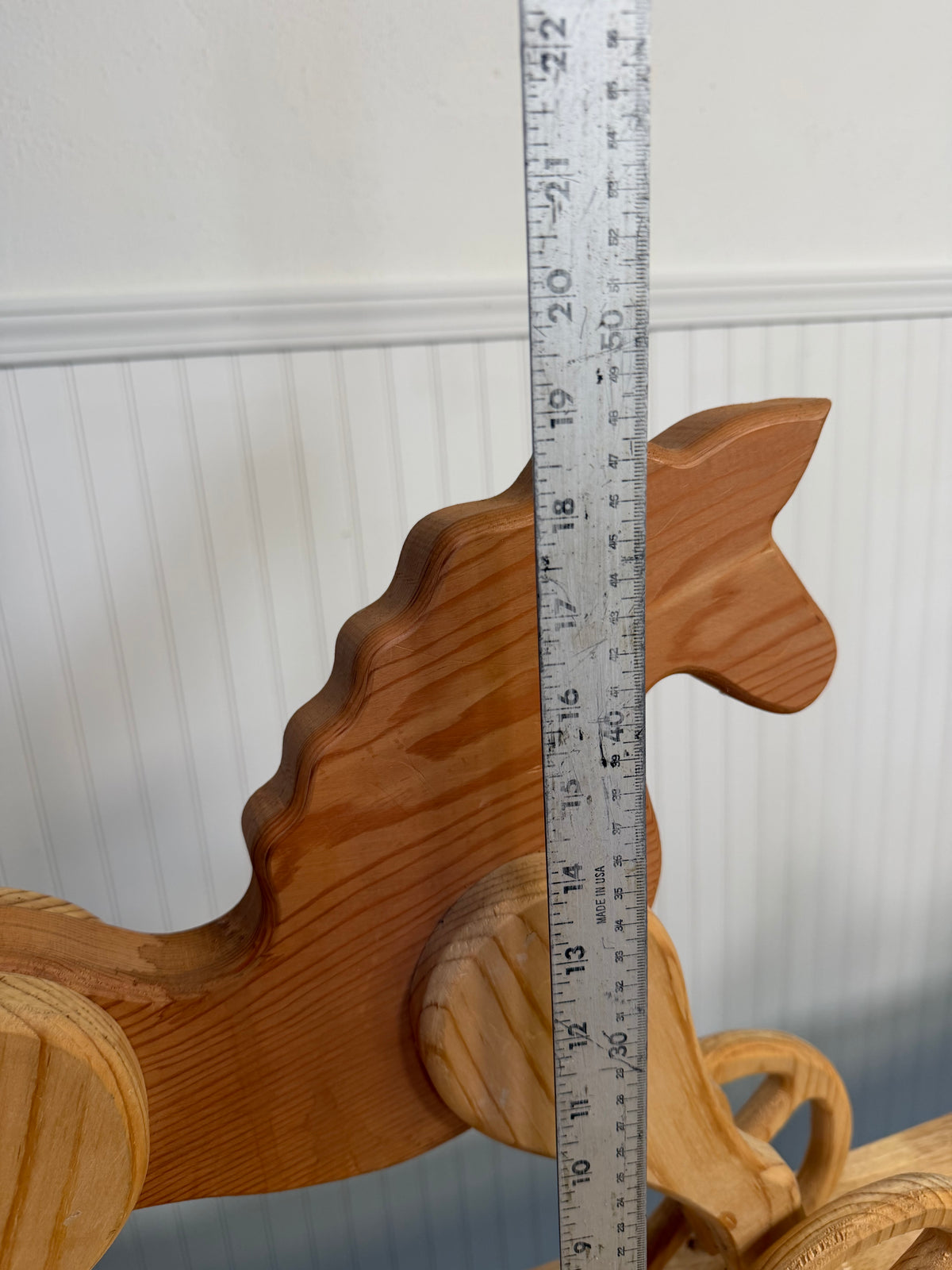 Large Vintage Wood Horse with Wheels
