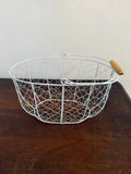 White Chicken Wire Basket with Wood Handle