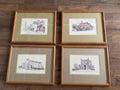 Set of four historic English buildings framed and professionally matted