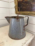 Antique Mottled Gray Graniteware enamel Coffee Pot