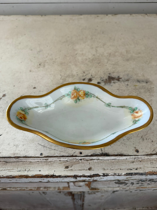 Vintage Austria yellow rose Oval Bowl