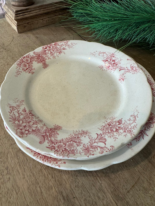 Red Ironstone Transferware Set of 3 - cracked and chipped as shown