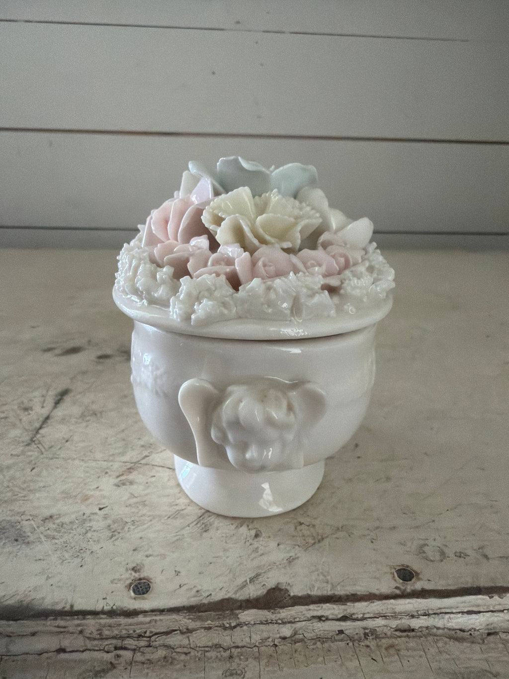 Vintage Lenwile China Ardalt Japan Verithin Porcelain Rose Trinket Box 1950s
