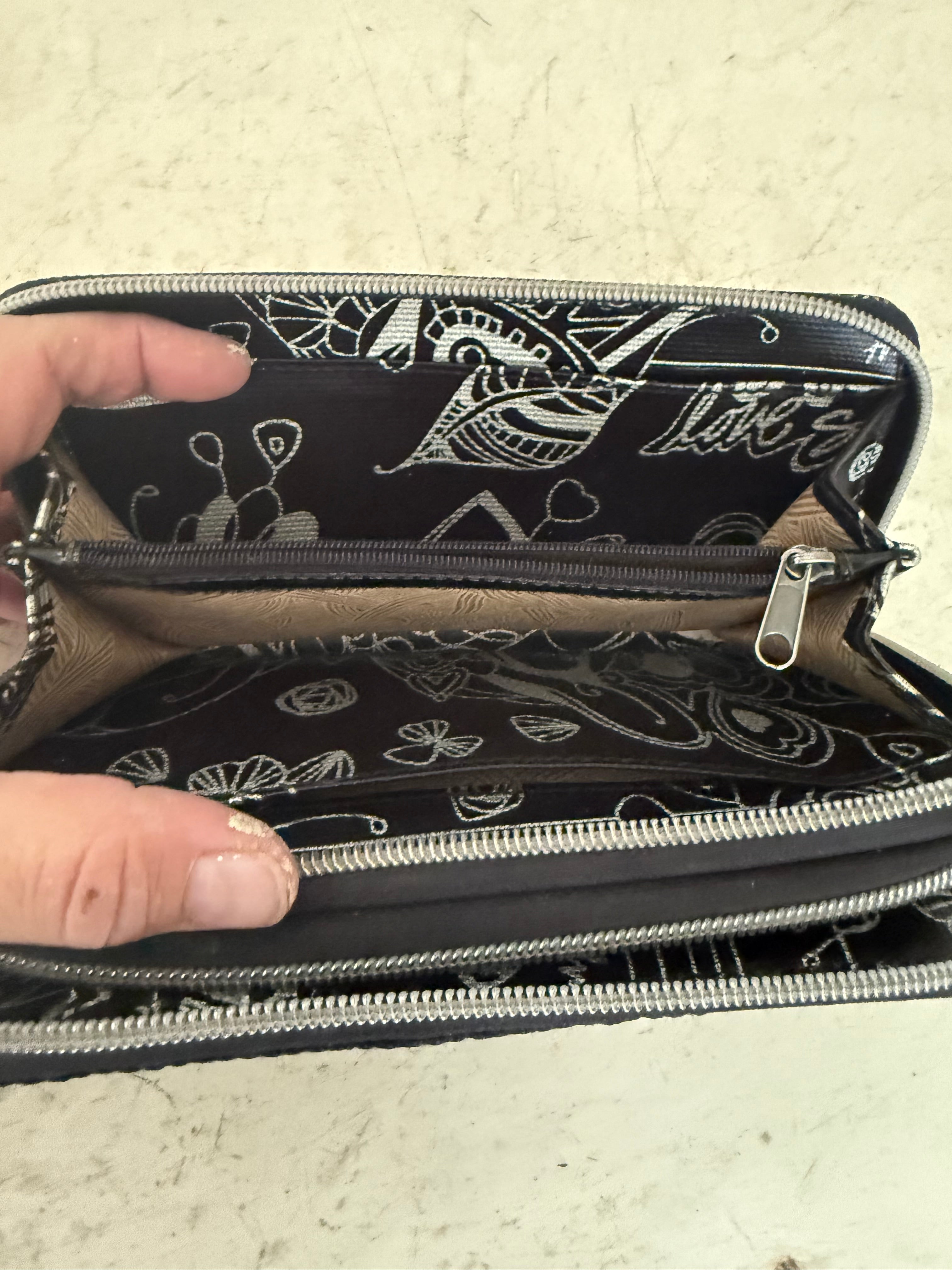Sakroots Wallet Clutch Organizer Coated Canvas Metallic Songbird Black