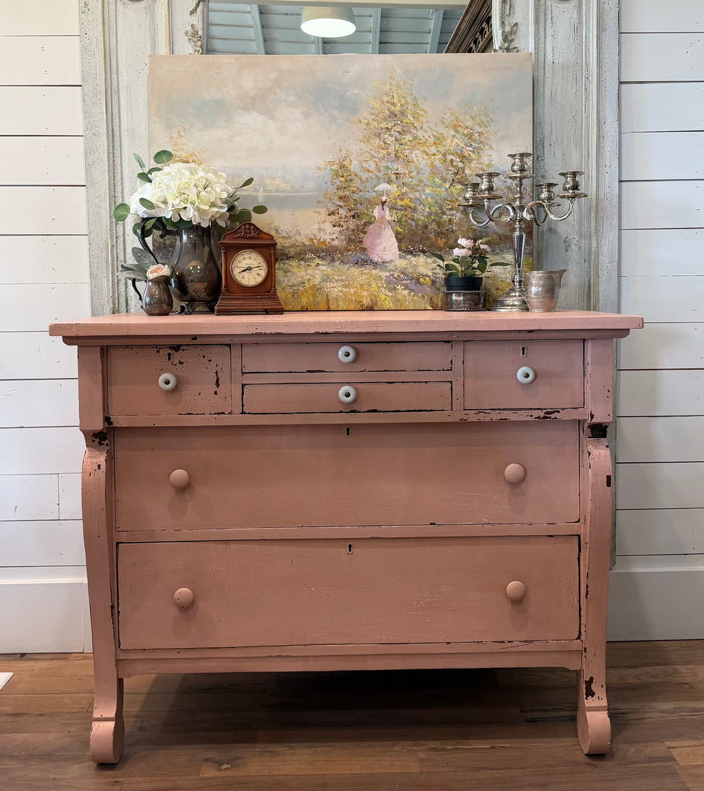 Antique Empire Style Dresser Buffet Chippy Pink