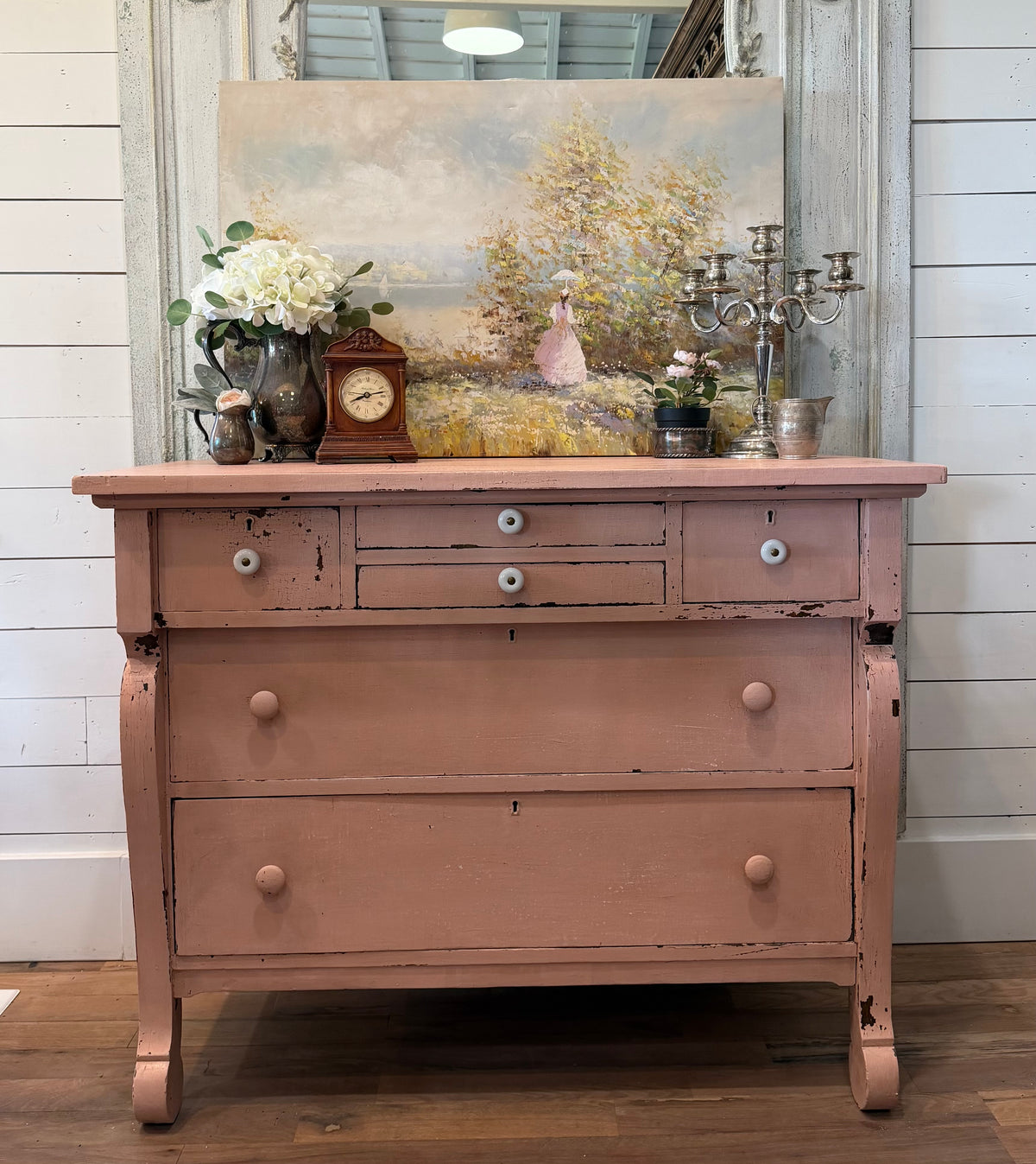 Antique Empire Style Dresser Buffet Chippy Pink