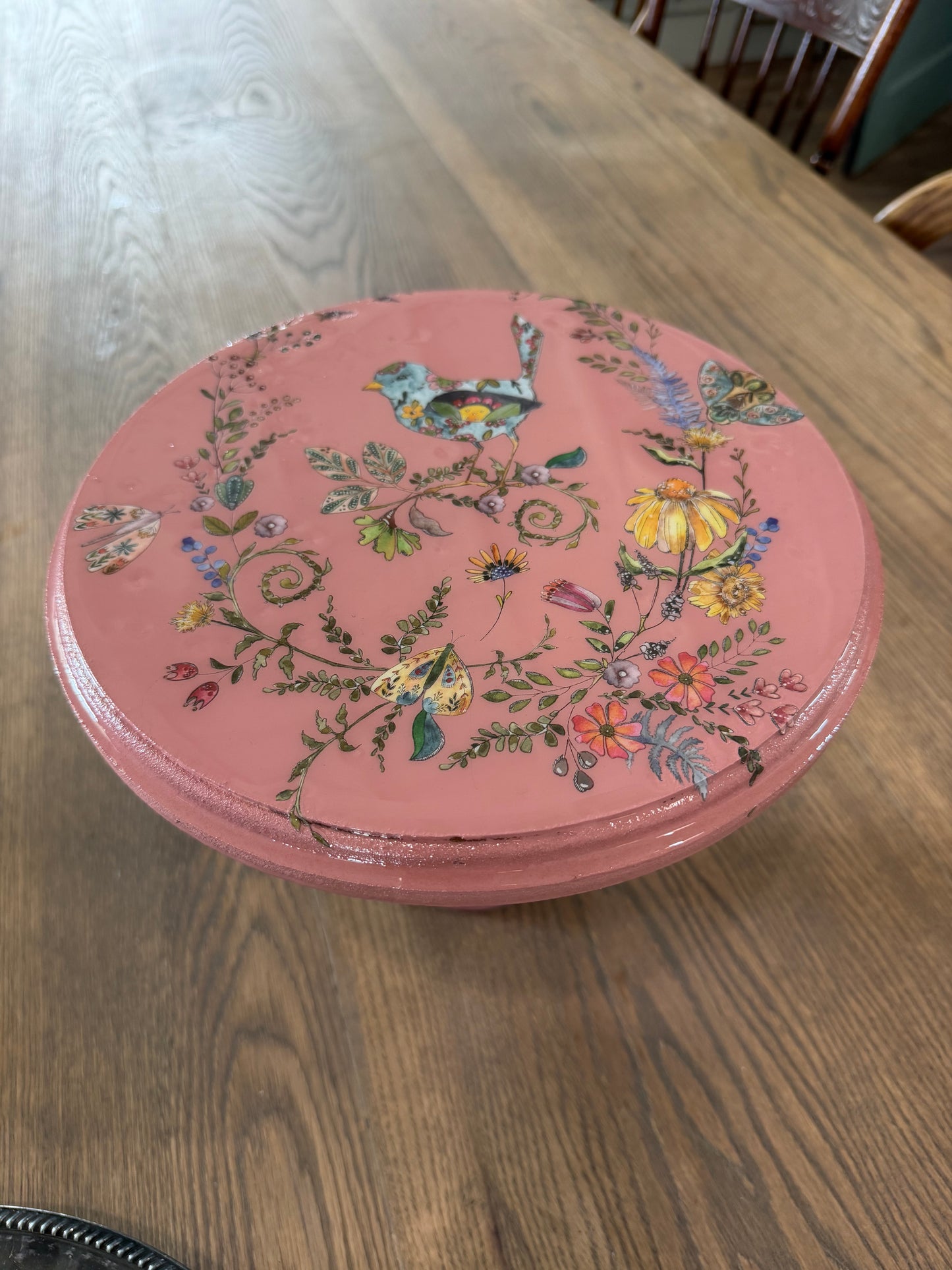 Hand Painted Floral  Pedastal Food Safe Resin on top