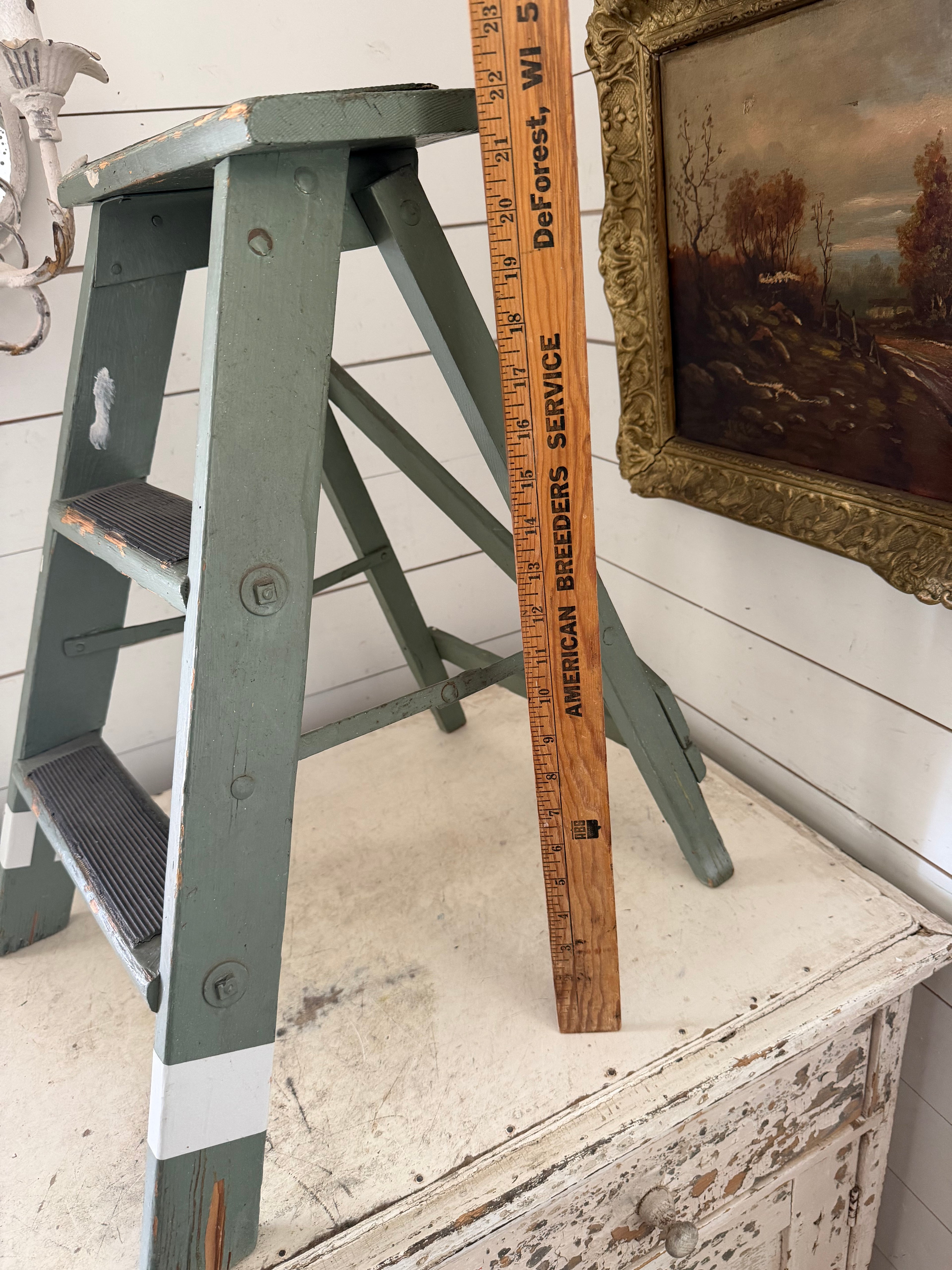 Vintage Wood stepstool painted and sage